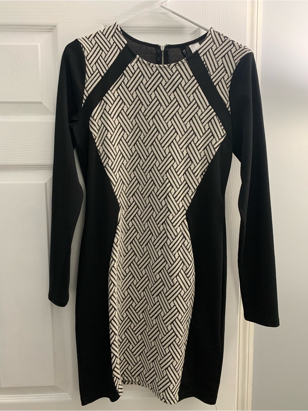 H&M Black Dress with Cream Geometric Front Panel - Long Sleeve